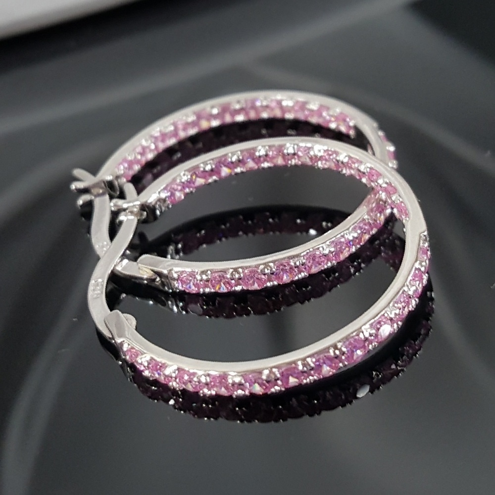 Pink Cubic Zirconia Inside Out Hoops